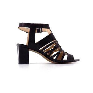 Adrienne Vittadini Black Leather Sandals Ankle Strappy Size 8.5  3" Block Heel